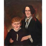 American School, Mid-19th Century. Portrait of a Woman and Boy. Ht. 30, wd. 25 in.