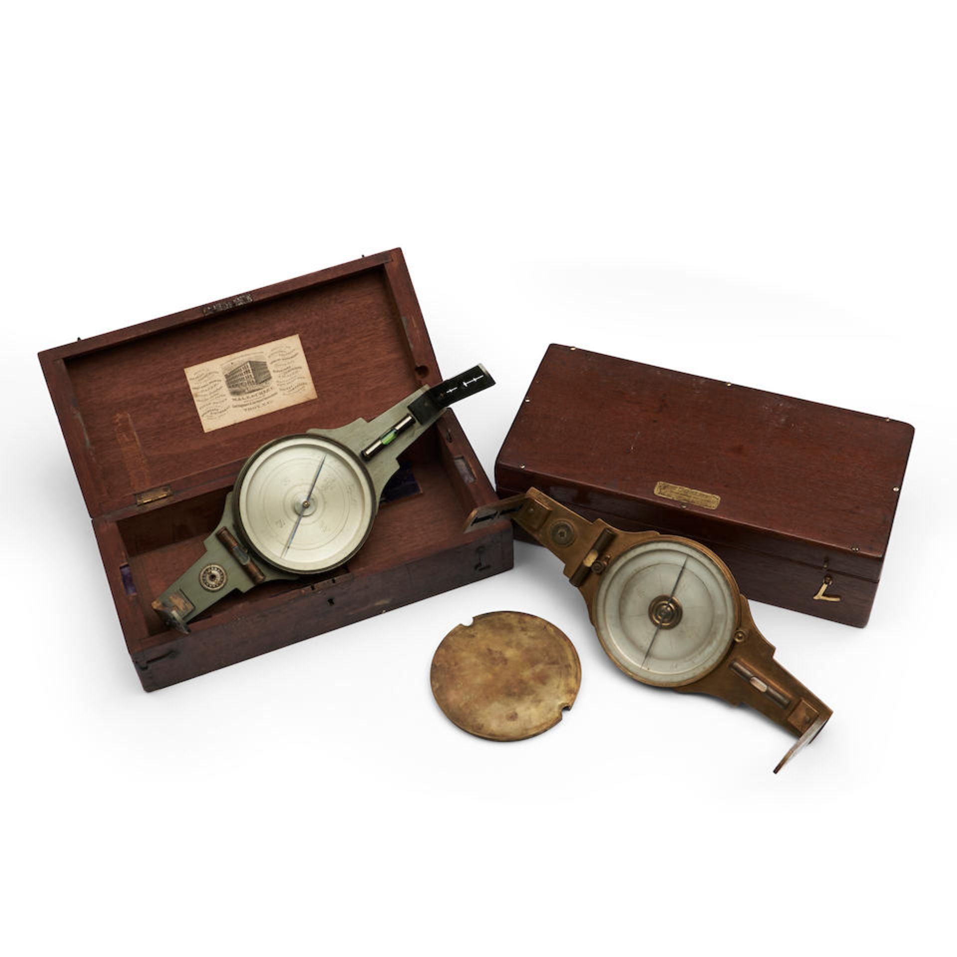 Two W. & L.E. Gurley Surveyor's Compasses, Troy, New York,