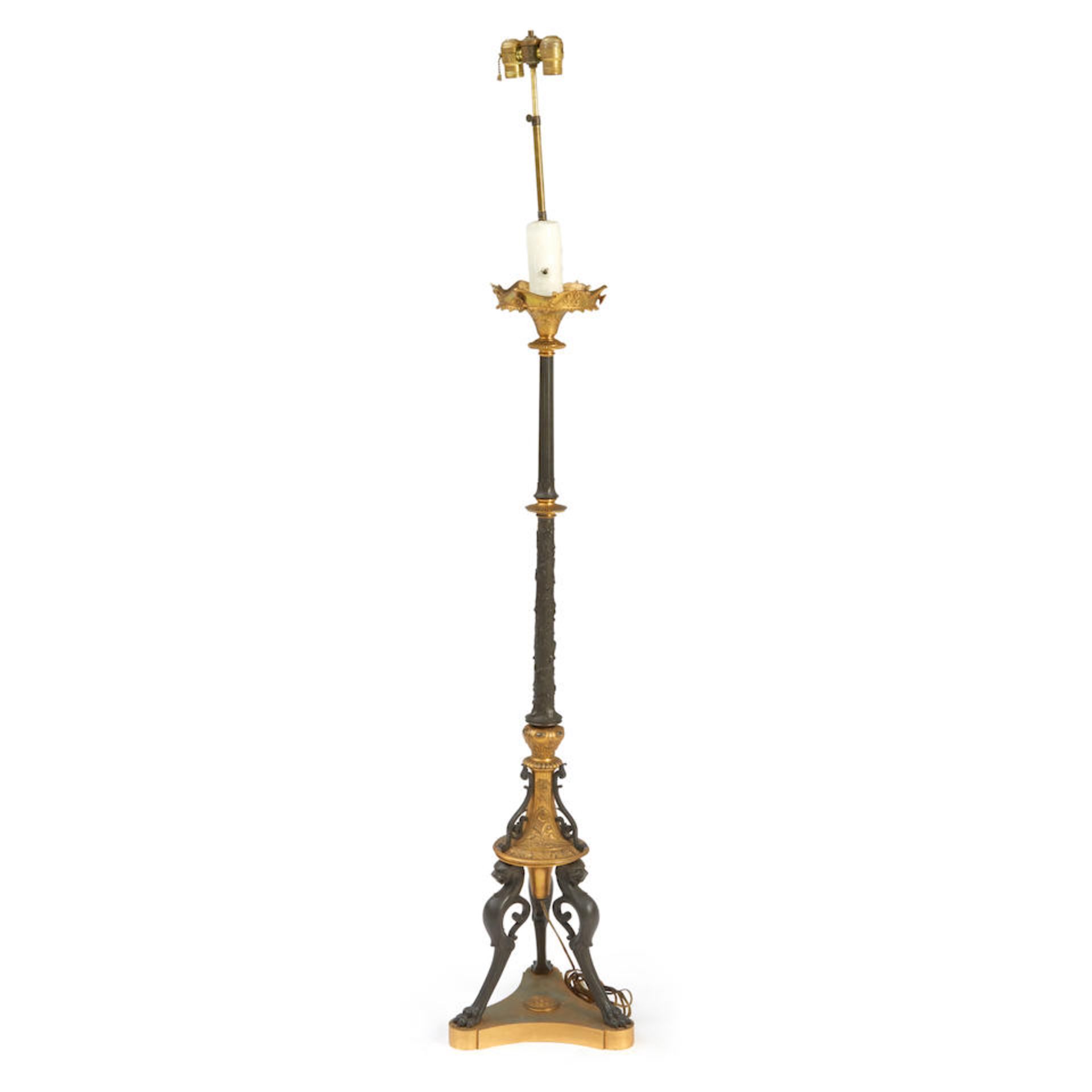 EMPIRE-STYLE PATINATED AND GILDED BRONZE TORCHIERE