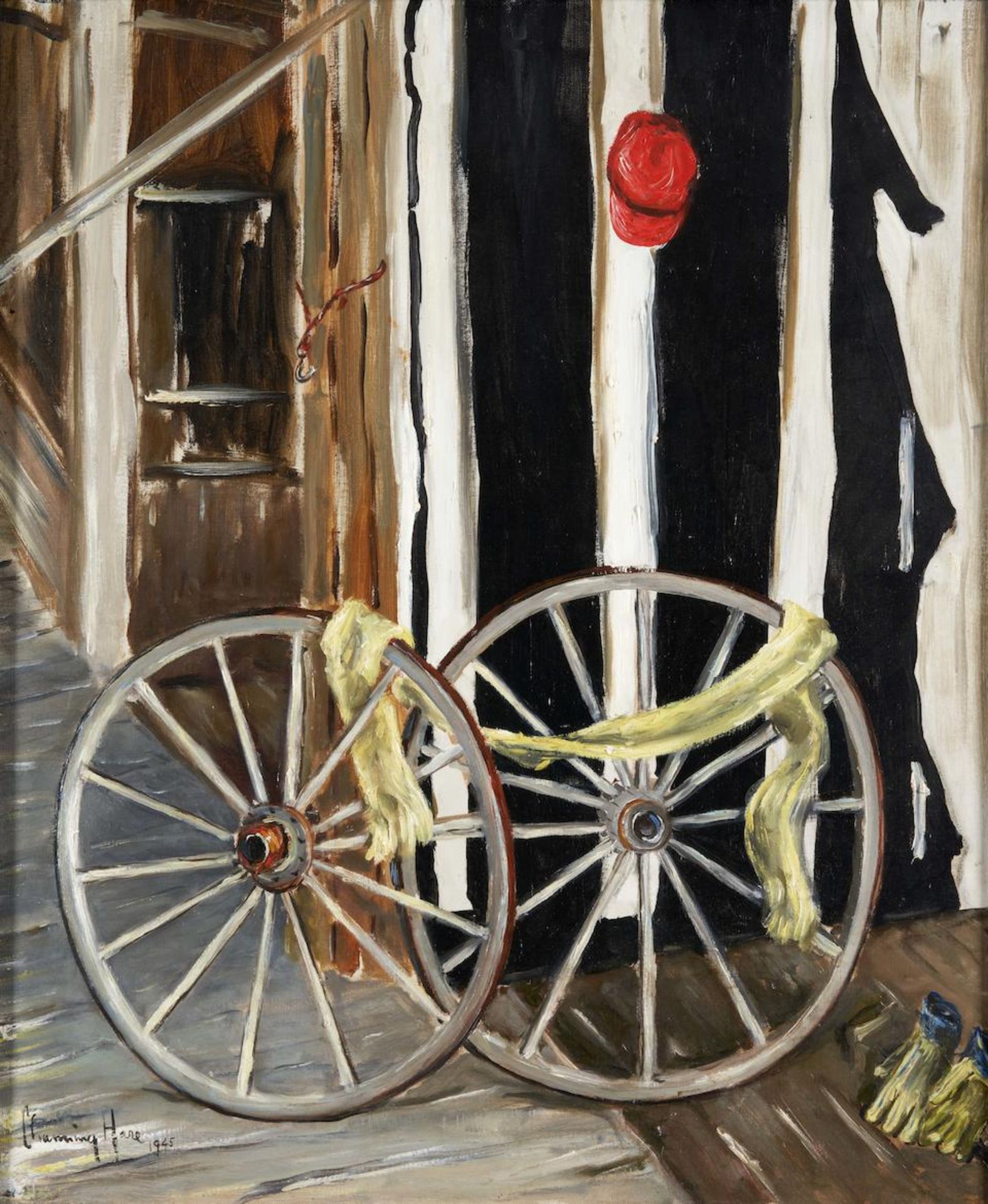 Channing Weir Hare (American, 1899-1976) Wagon Wheels 23 1/2 x 19 3/4 in. - Bild 2 aus 3