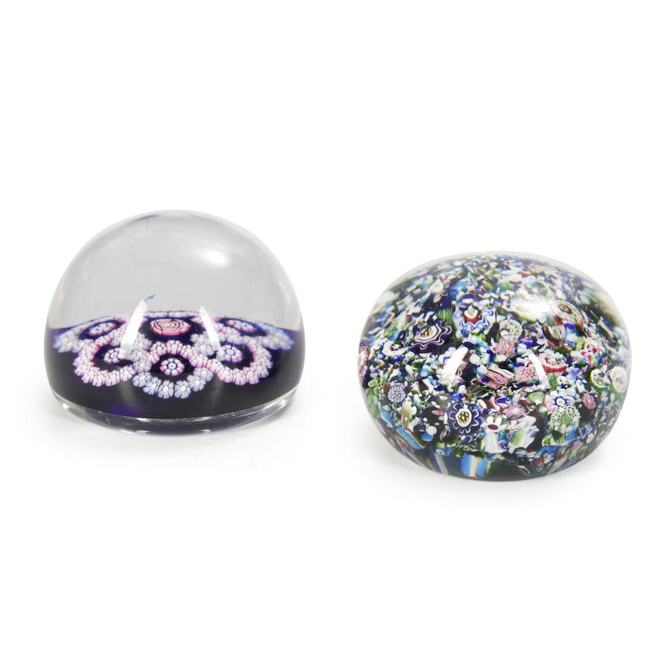 TWO ART GLASS MILLEFIORI PAPERWEIGHTS