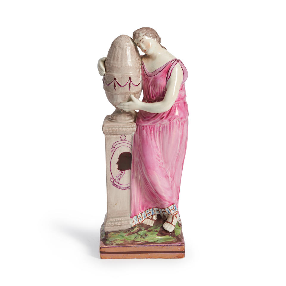 Staffordshire Pink Lustre Figure of Charlotte, England, early 19th century,