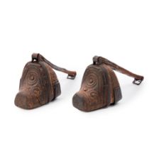 Pair of Carved Wooden Stirrups (Estribos), South America, late 19th century.