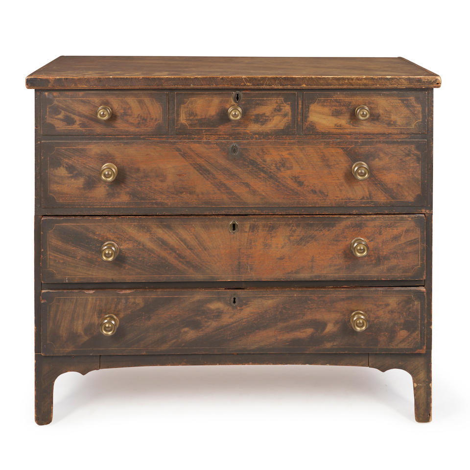 Grain-painted Pine Chest over Drawers, America, 19th century.