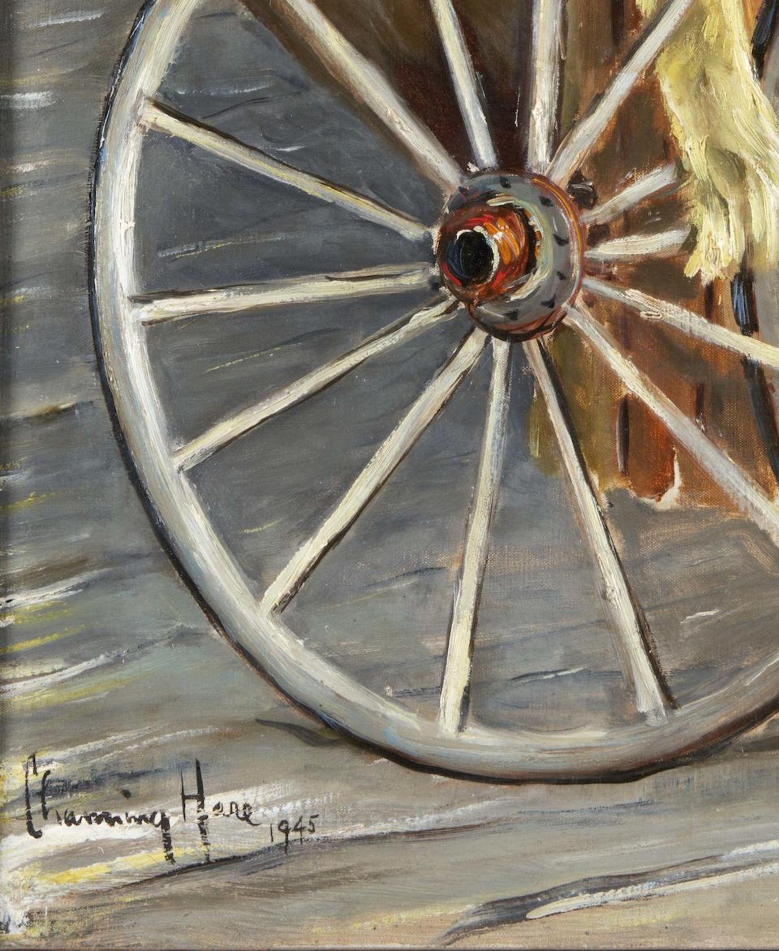 Channing Weir Hare (American, 1899-1976) Wagon Wheels 23 1/2 x 19 3/4 in. - Bild 3 aus 3