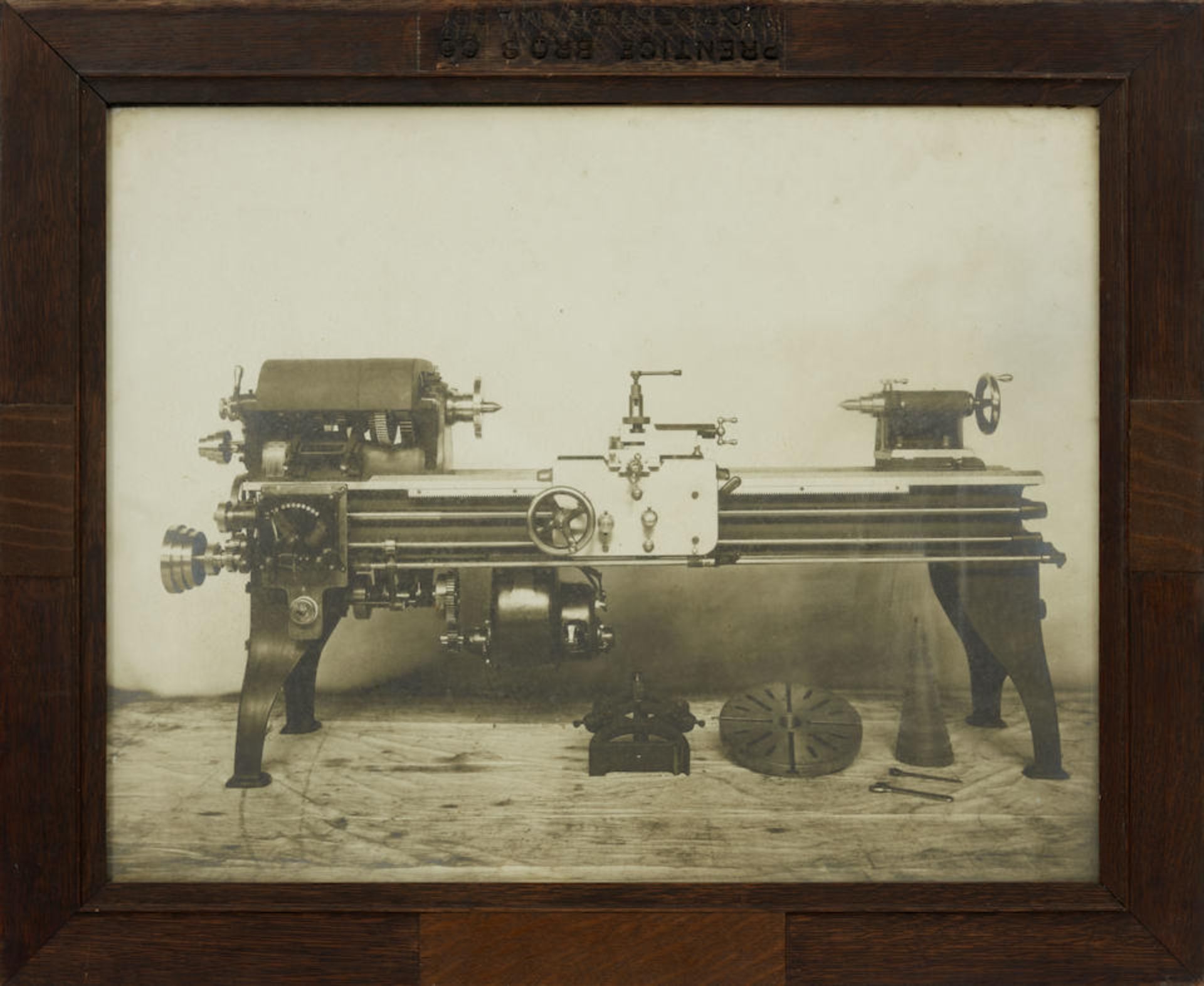 Photo of a Prentice Brothers Lathe in a Branded Frame Worcester, Massachusetts, late 19th to ear...