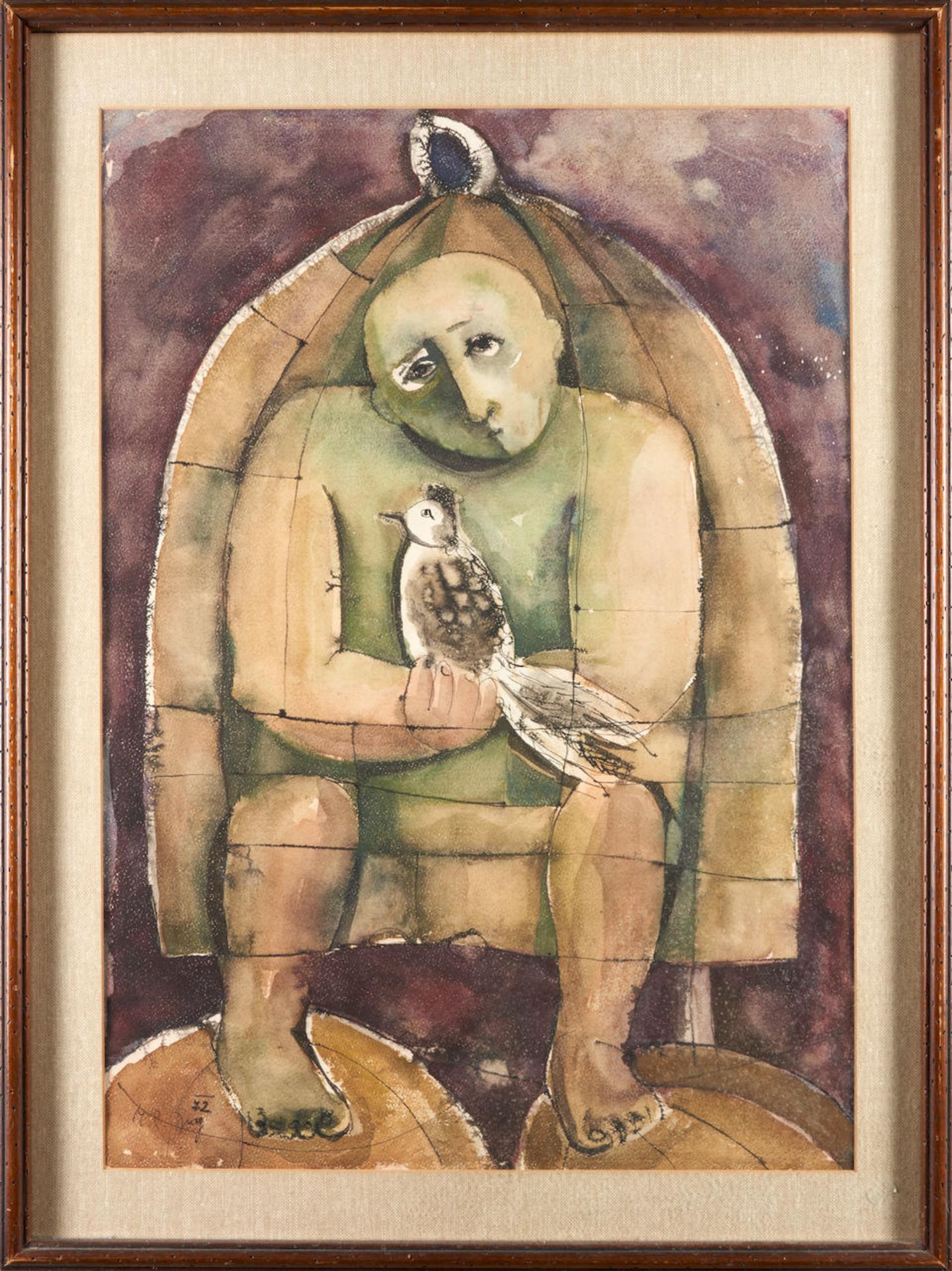 MARIJA PECARIC JUG (CROATIAN, BORN 1937) MAN IN A BIRDCAGE, 1972