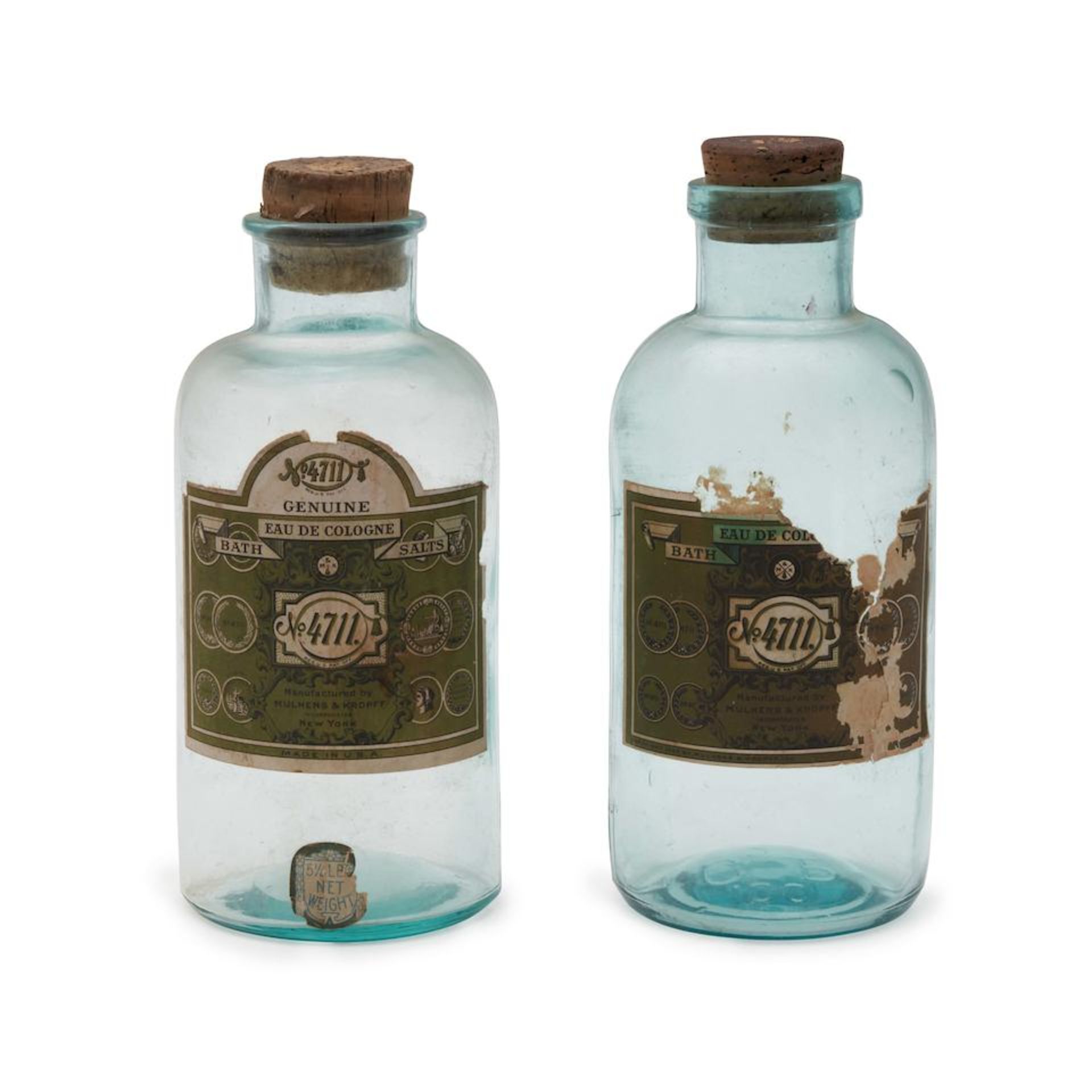 Two Vintage Cologne Bath Salt BottlesNew York, early 20th century,