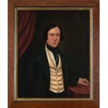 American School (19th Century) Portrait of a Man in a Cream-colored Vest. Canvas, ht. 24 1/4, wd...