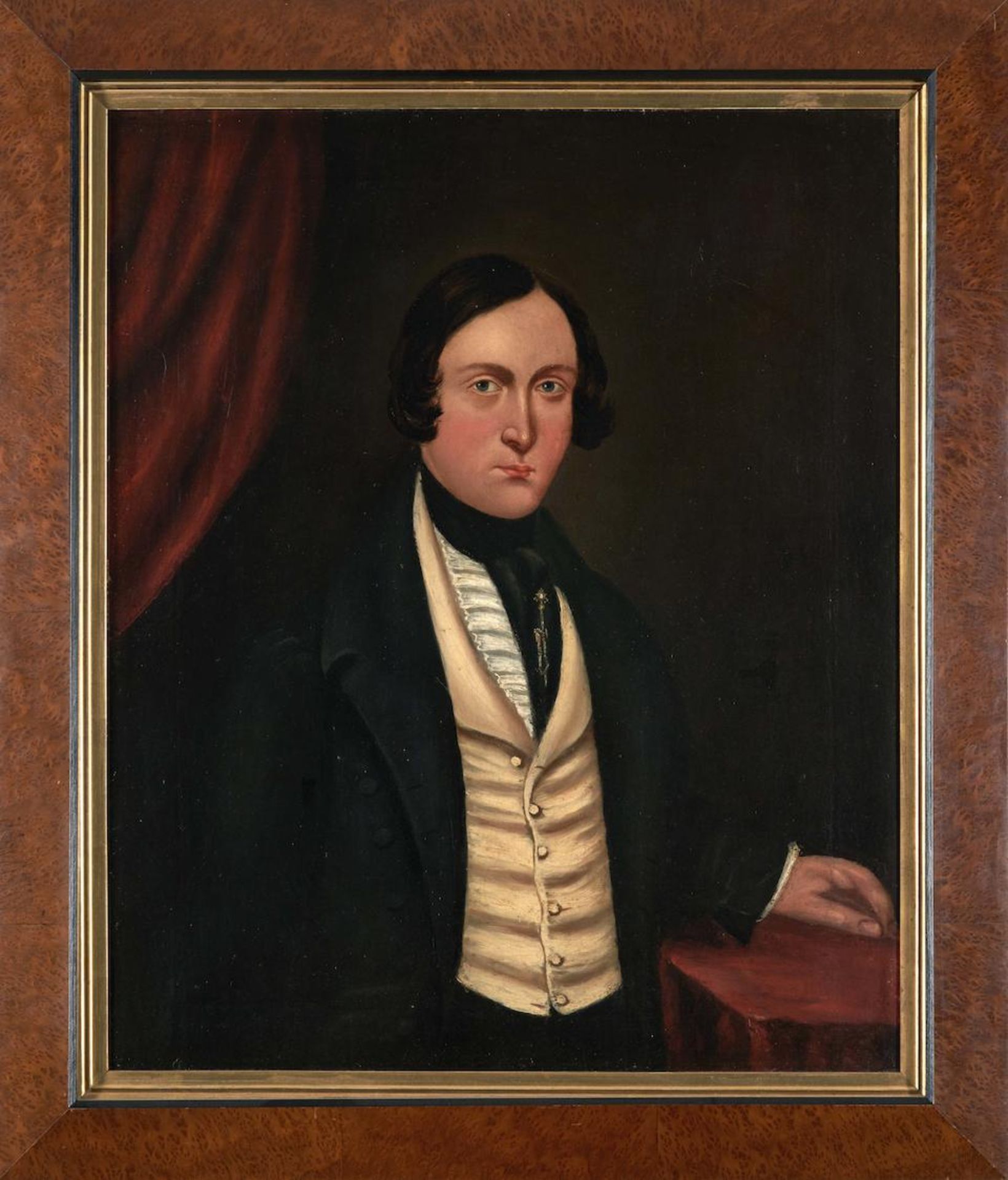 American School (19th Century) Portrait of a Man in a Cream-colored Vest. Canvas, ht. 24 1/4, wd...