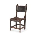 Oak Side Chair with Leather Back and Seat, Italy, 18th century,