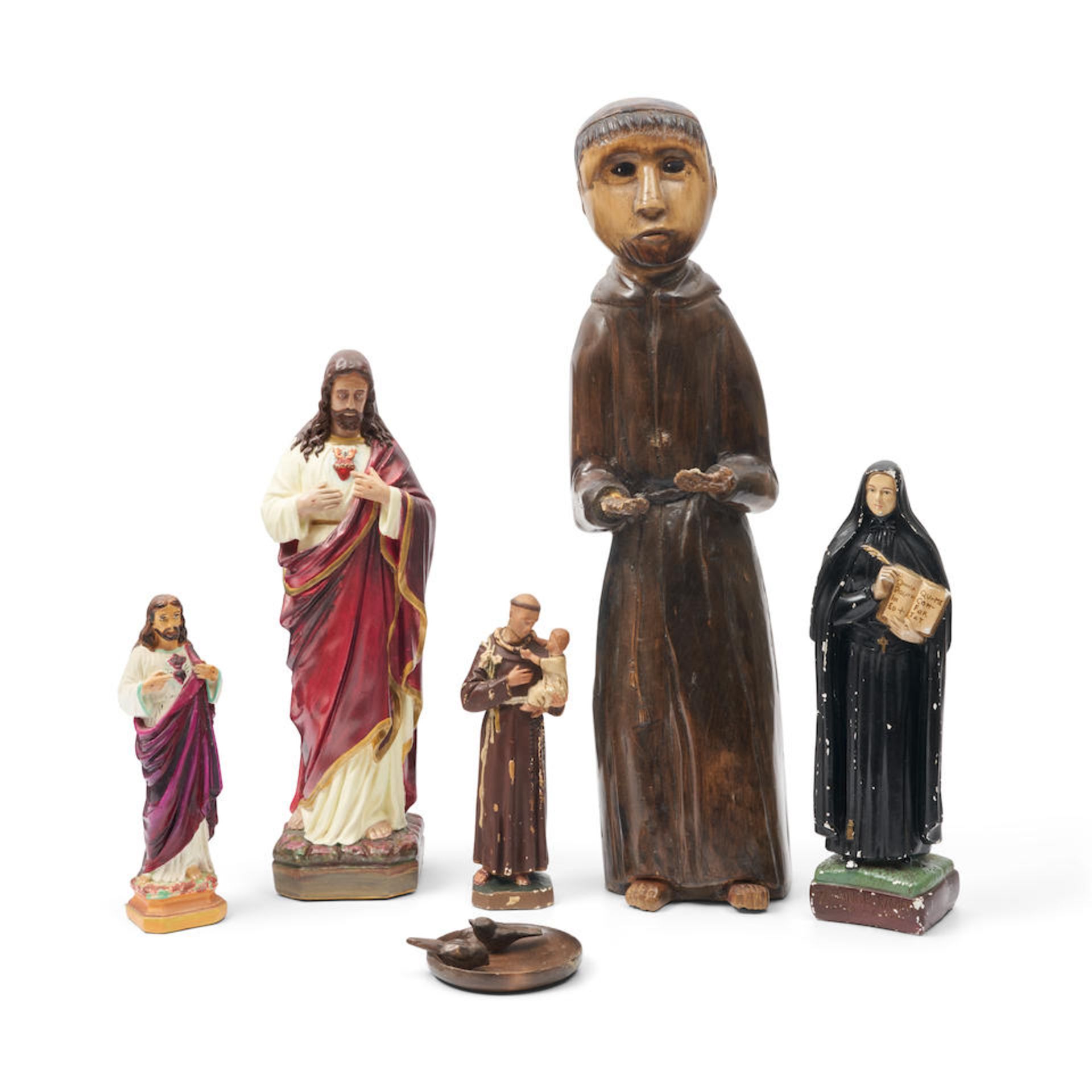 Group of Religious Chalkware and Wooden Statues