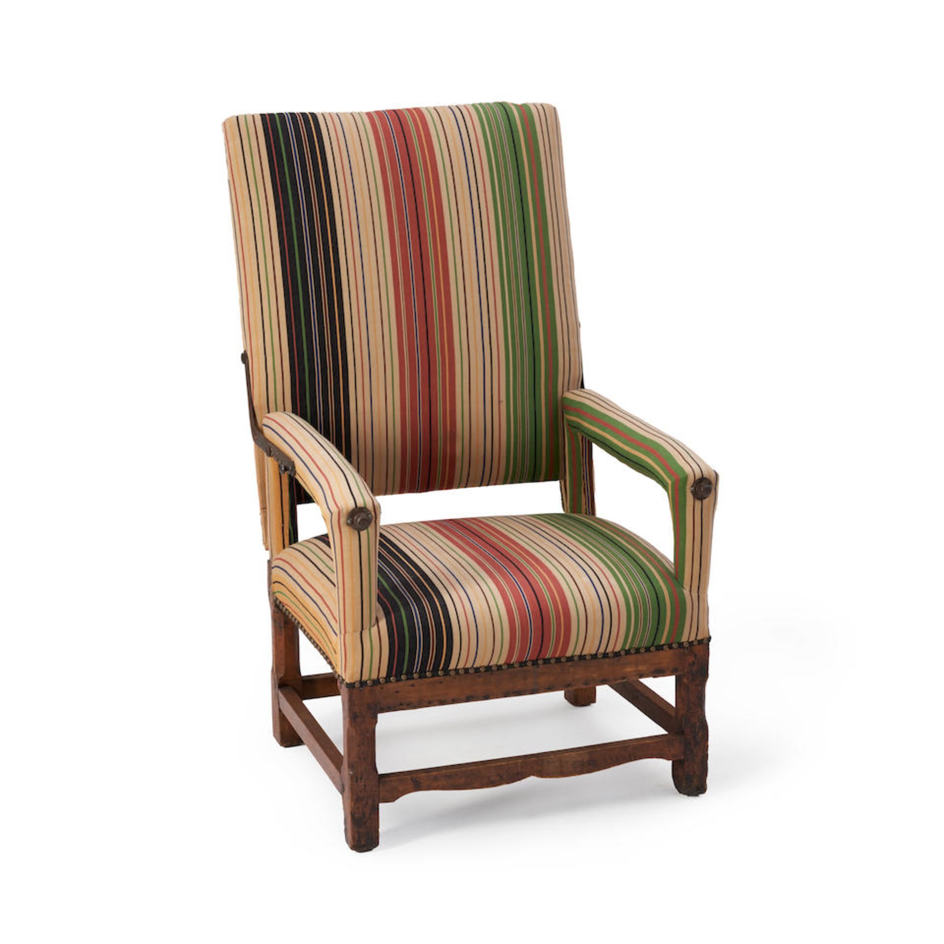 FEDERAL-STYLE PINE UPHOLSTERED RECLINGING ARMCHAIR