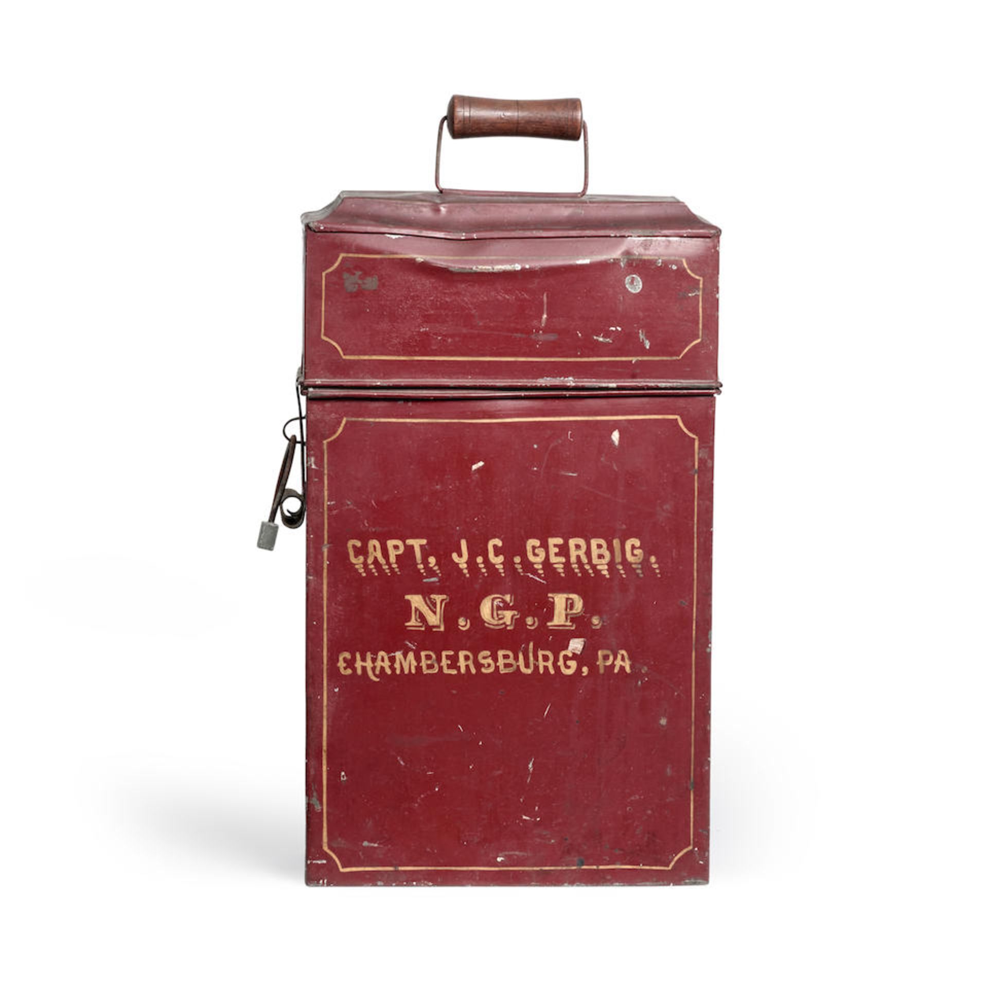 'Capt. J.C. Gerbig' Painted Tin Document Box, Chambersburg, Pennsylvania, c. 1890.