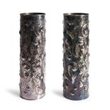 PAIR OF ENGLISH SILVERPLATE REPOUSSE VASES