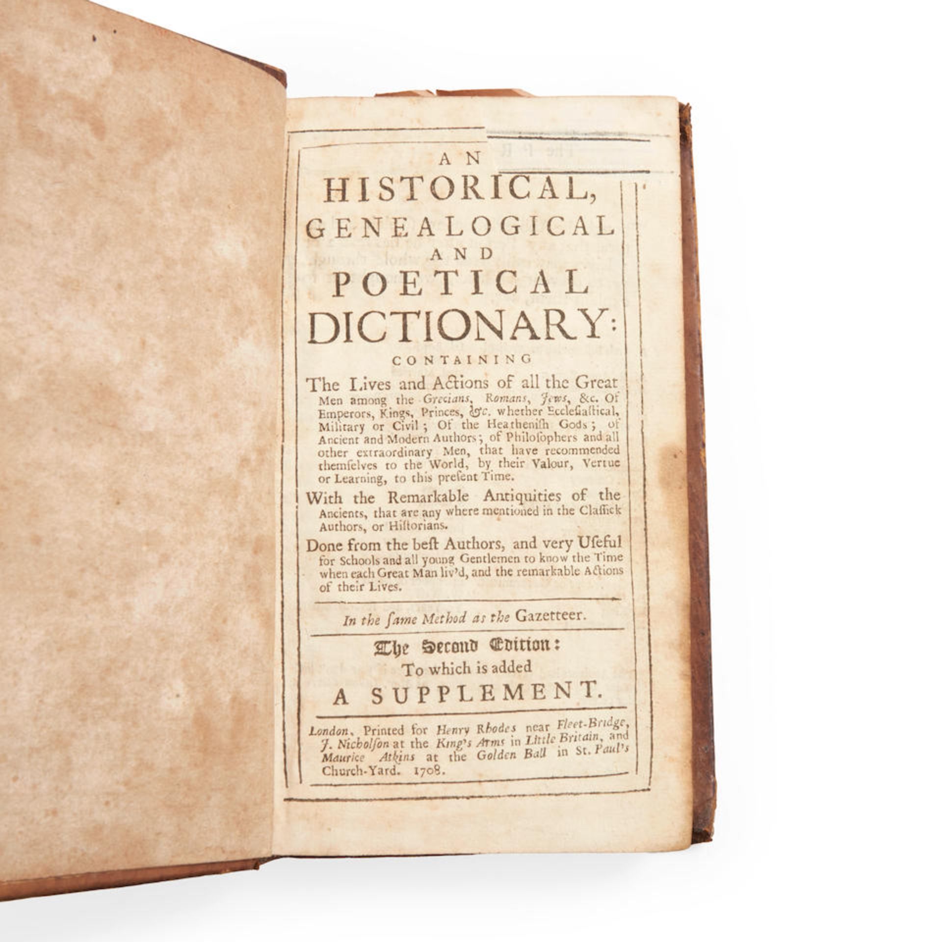 PAINE, ROBERT TREAT. 1731-1814. An Historical, Genealogical, and Poetical Dictionary. London: Pr... - Image 2 of 3