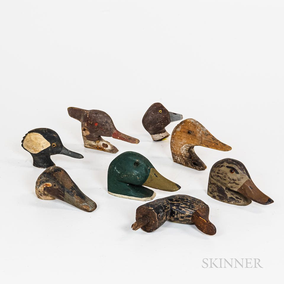 Eight Painted Duck Decoy Heads