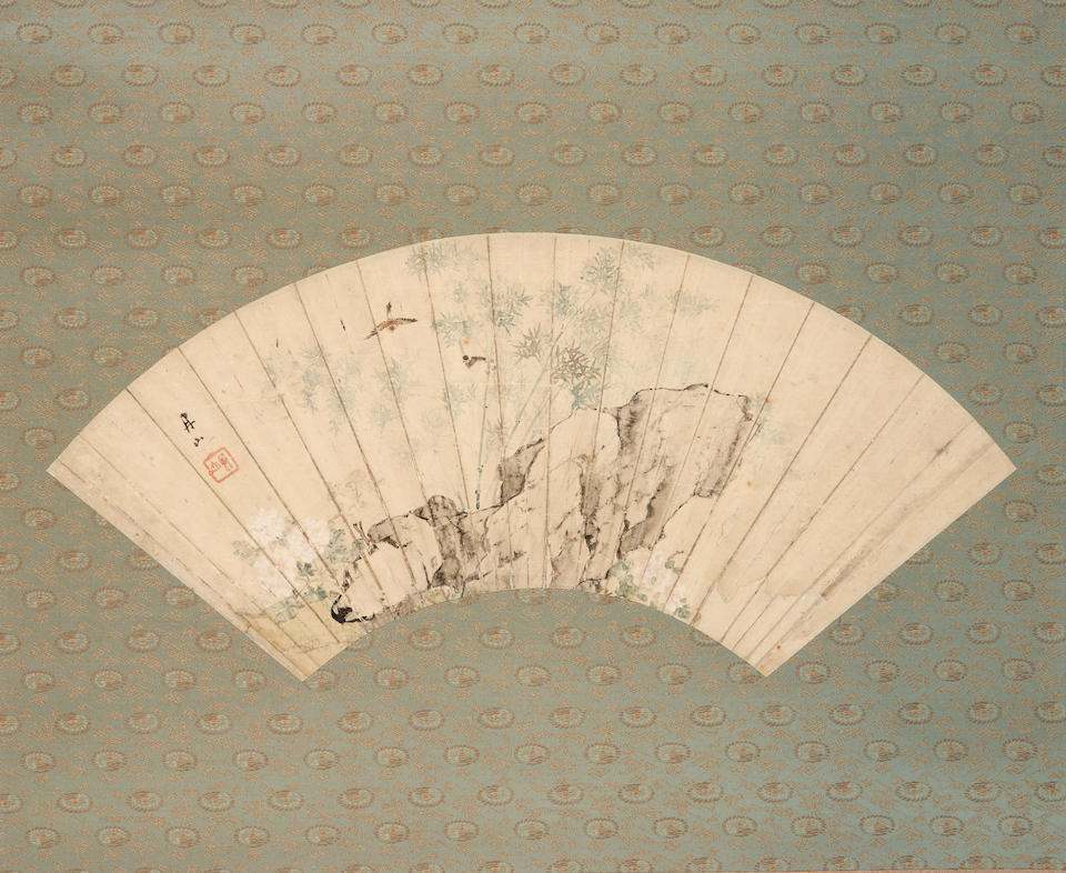 A HANGING SCROLL FAN PAINTING DEPICTING BAMBOO - Image 2 of 3