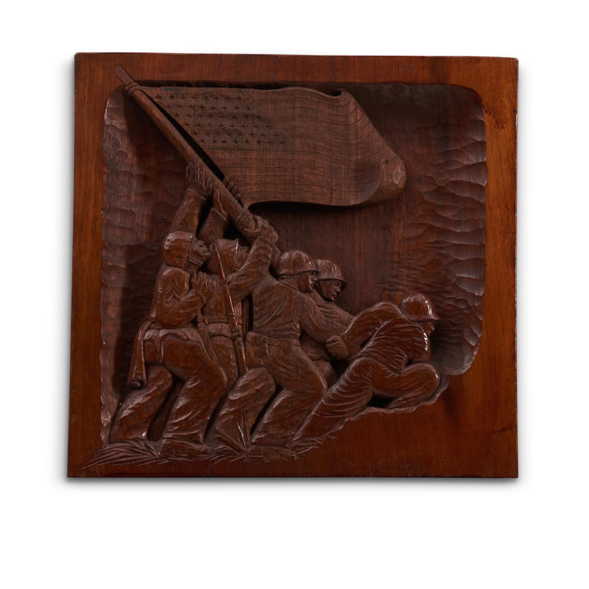 Relief Carving of Iwo Jima, signed A. Bernhauser, United States, 1945.