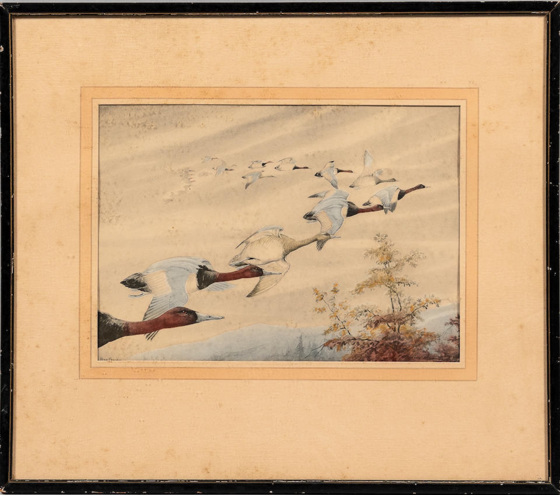 Rex Brasher (American, 1869-1960) Geese in Flight. Signed 'Rex Brasher' l.l. and l.r. within the...