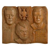 Relief Carving of Roosevelt, Lincoln, and Kennedy, Art C. Casas, United States, c. 1970.
