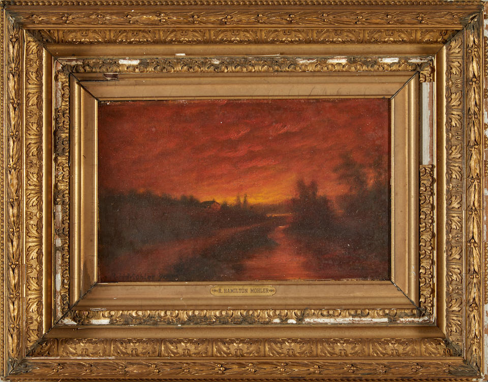 RUBY HAMILTON MOHLER (AMERICAN, BORN 1859) LAKE AT SUNSET
