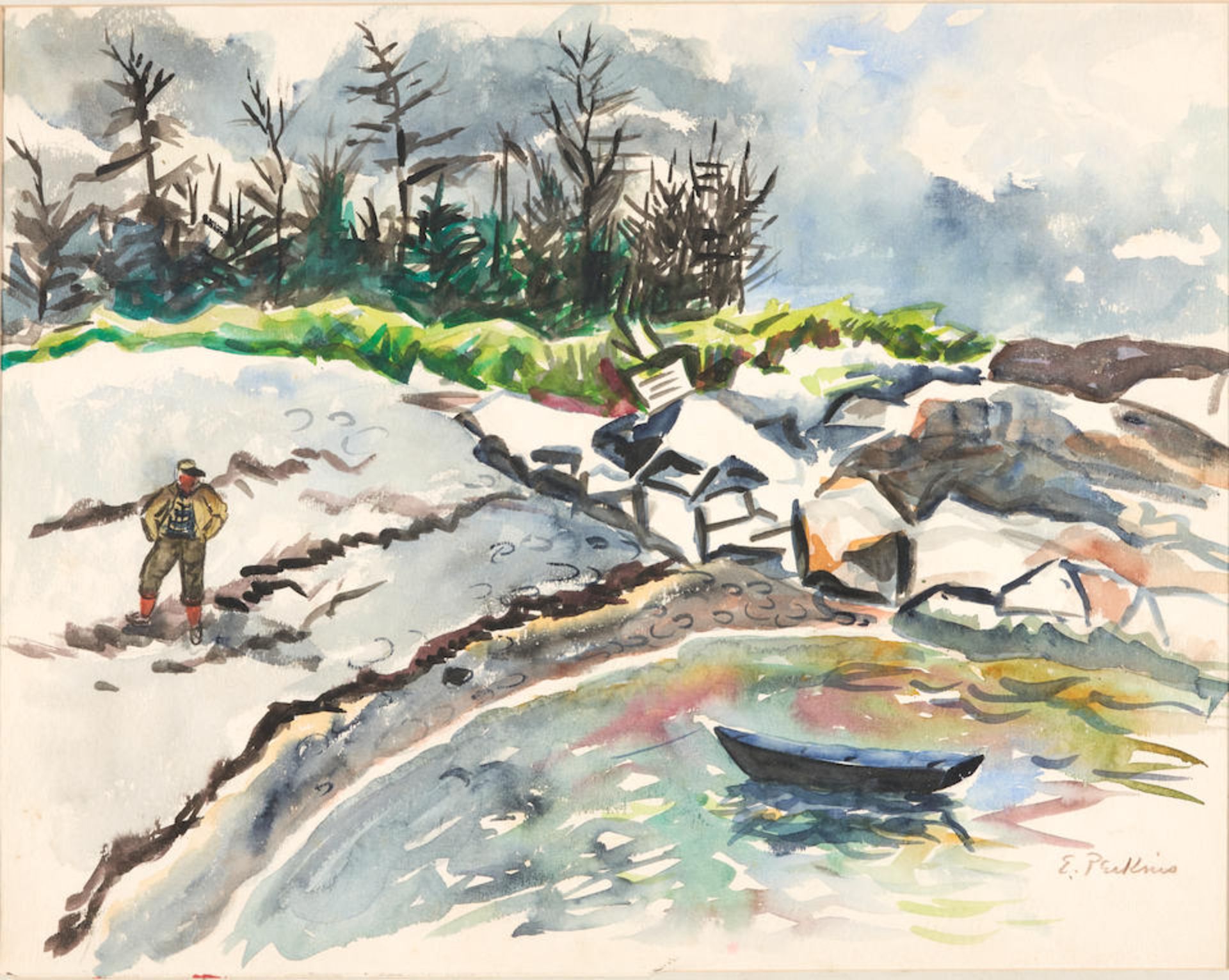 Edna L. Perkins (1907-1962) Two Watercolors Dory in Cove18 1/4 X 23 1/4 in.Two Dories17 3/4 x 22... - Bild 3 aus 3
