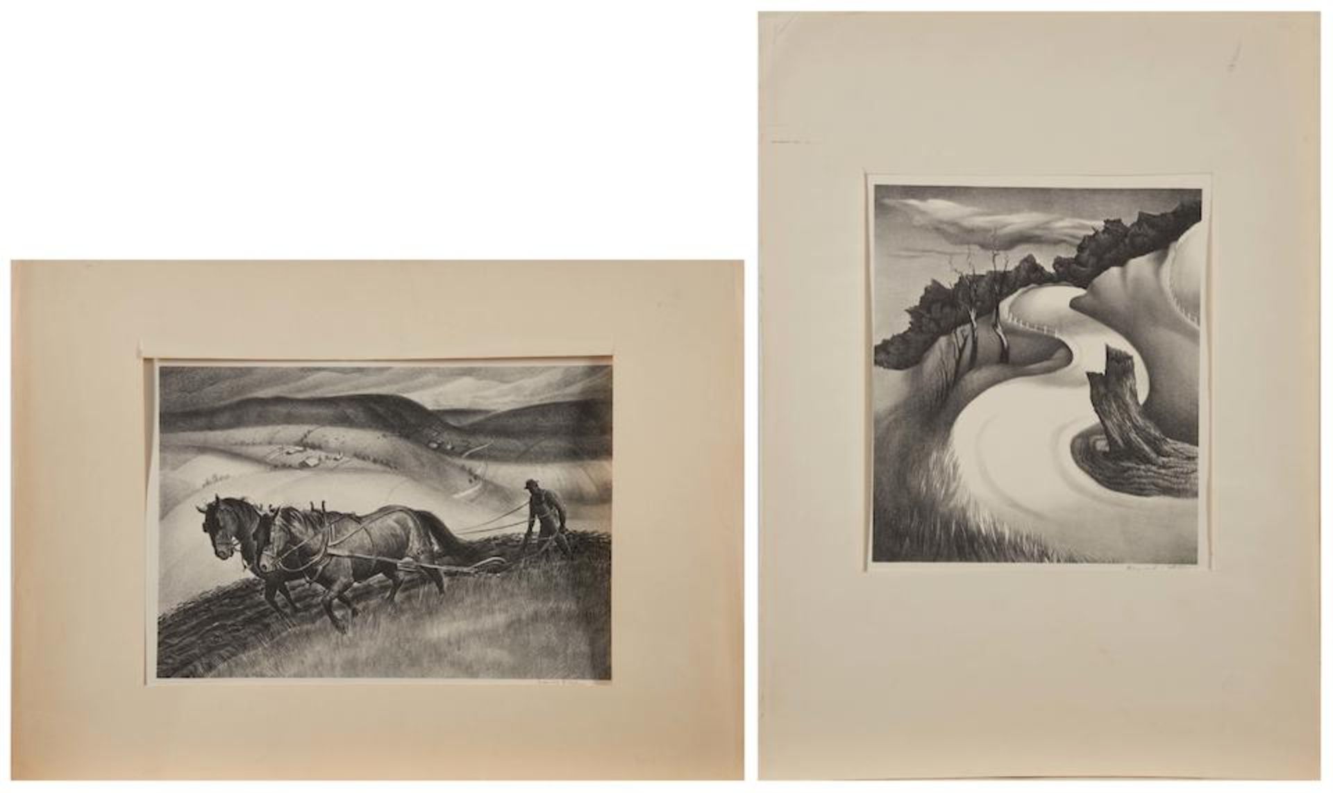 A pair of Regionalist-style lithographs Bernard Joseph Steffen (American, 1907-1980)S Curvesigne...