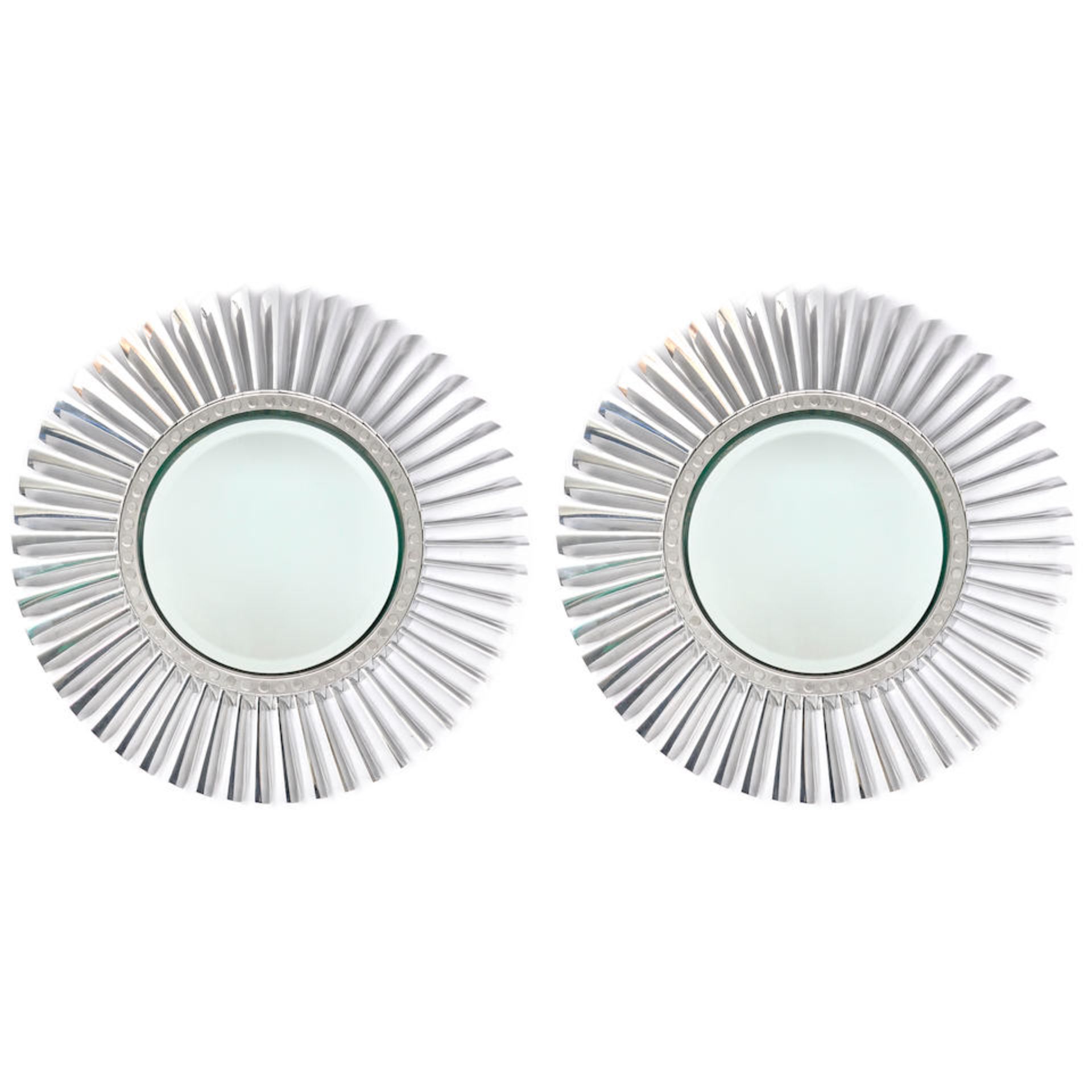 PAIR OF CONTEMPORARY STEEL JET ENGINE TURBINE FAN MIRRORS