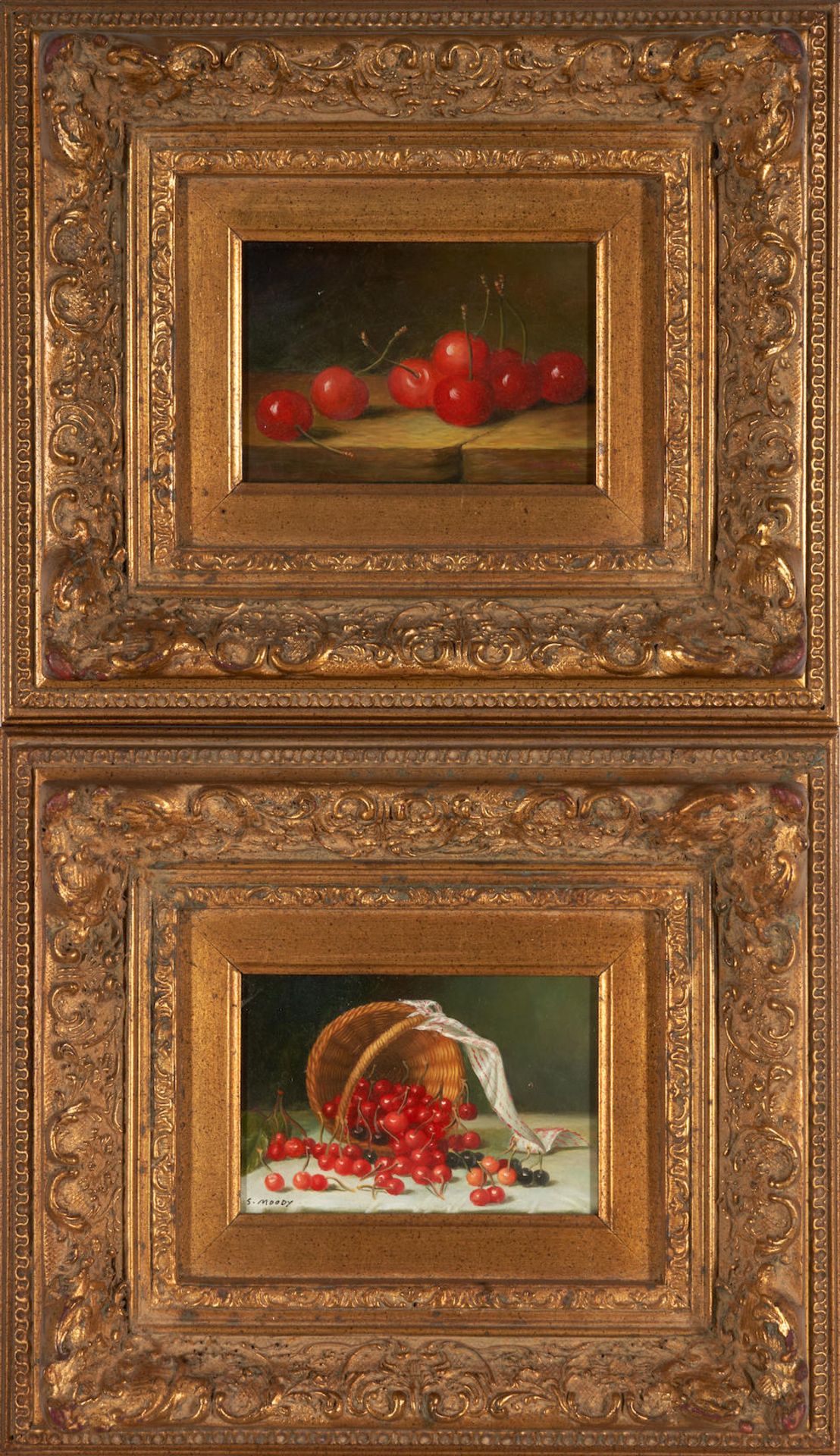 American School, 20th Century A Pair of Still Lifes of Cherries 5 x 7 1/16 in (12.67 x 18.0 cm)....