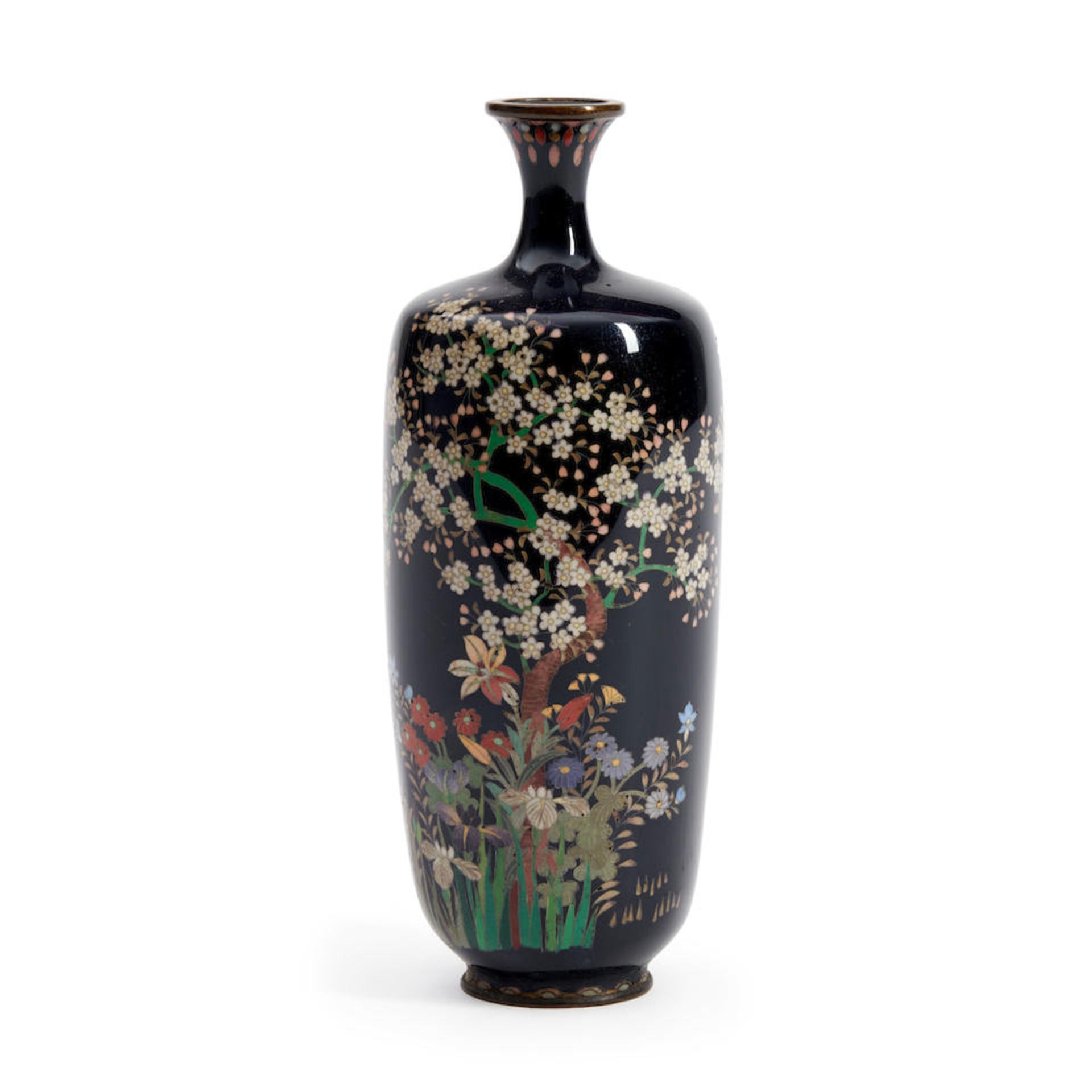 JAPANESE POLYCHROME CLOISONNE FLORAL VASE