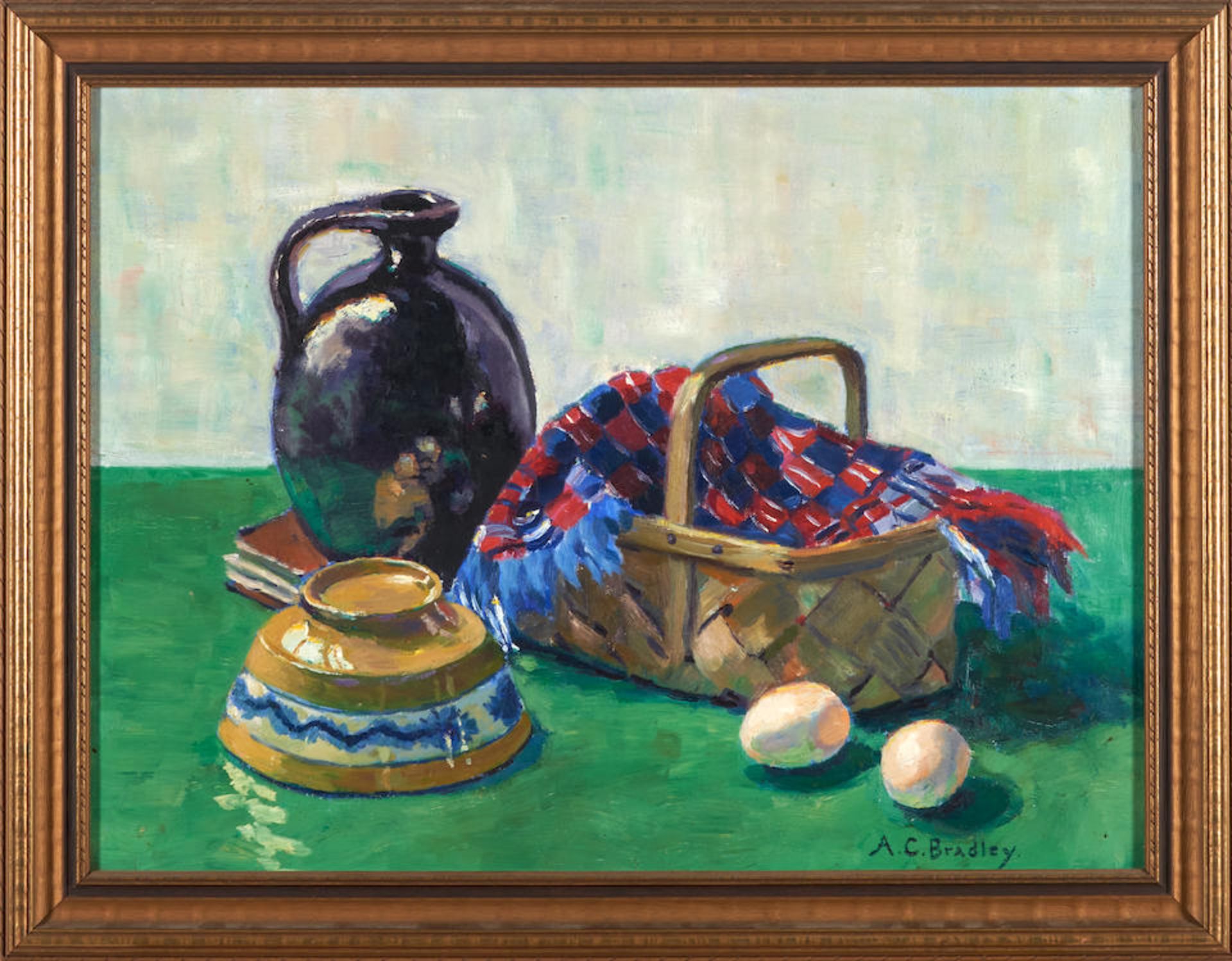 Anne Cary Bradley (American, 1884-1956) Still Life with Basket 17 1/2 x 23 1/2 in.
