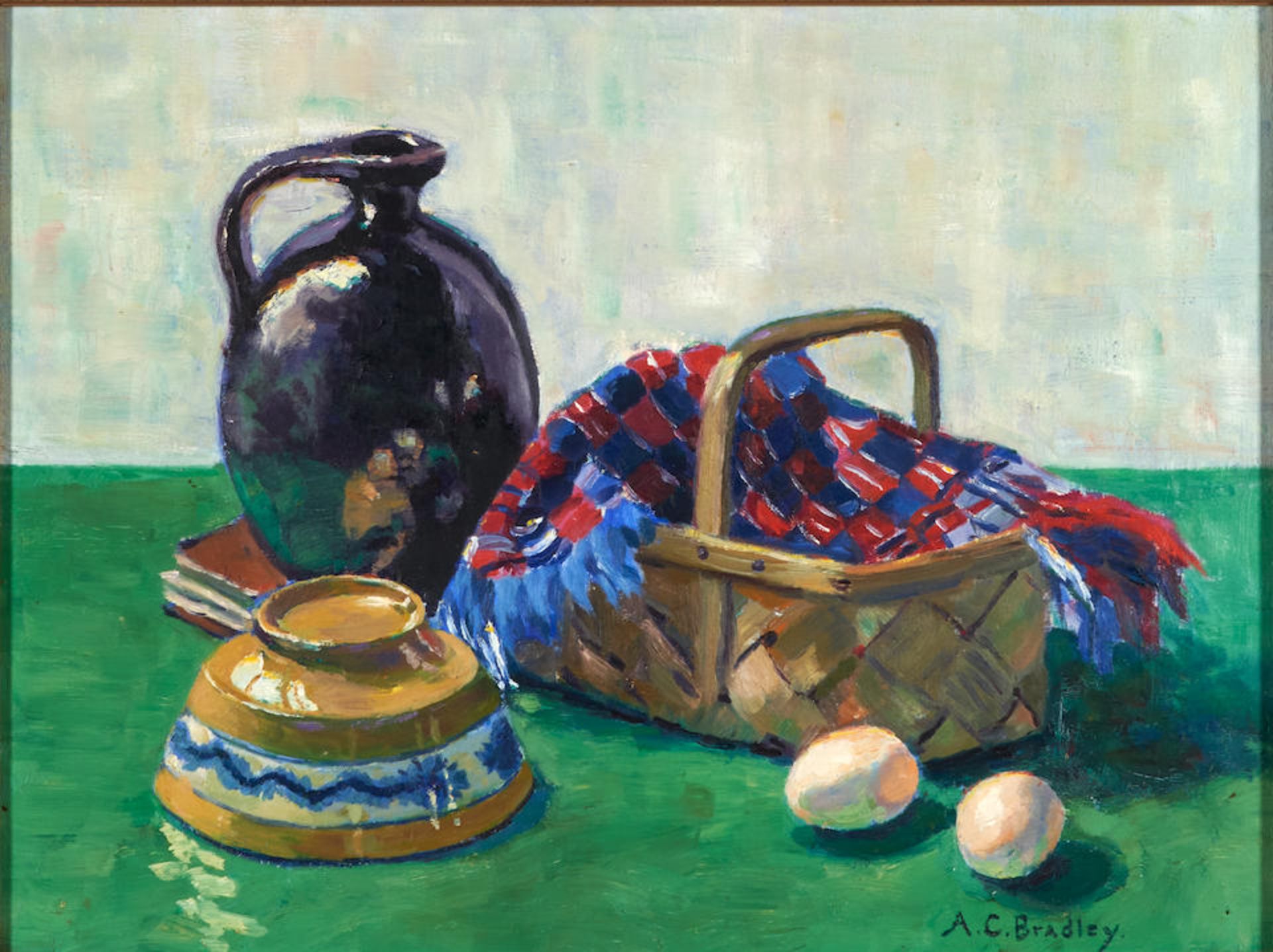 Anne Cary Bradley (American, 1884-1956) Still Life with Basket 17 1/2 x 23 1/2 in. - Image 2 of 4