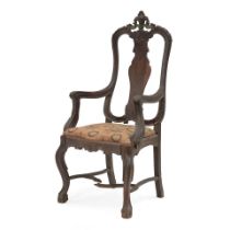 PORTUGUESE COLONIAL BAROQUE OPEN ARMCHAIR