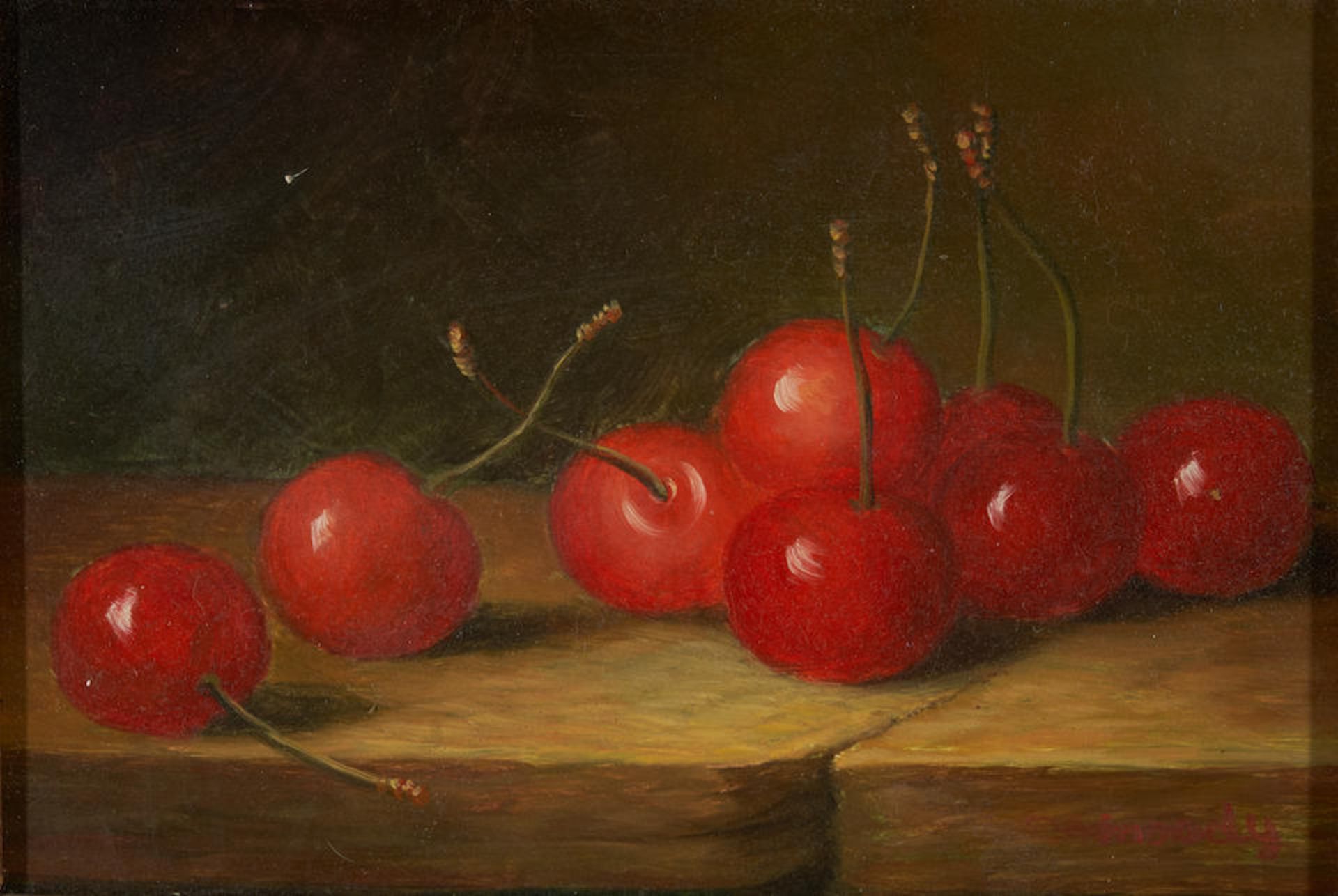 American School, 20th Century A Pair of Still Lifes of Cherries 5 x 7 1/16 in (12.67 x 18.0 cm).... - Bild 4 aus 4