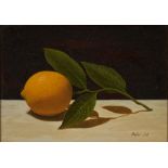 RALPH SOH (American, 1925-1993) Still Life with a Lemon 5 x 7 in (12.7 x 18.9 cm). framed 12 x 1...