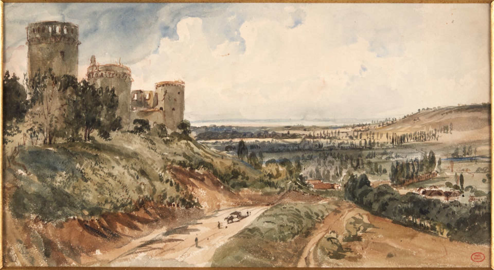 PAUL HUET (French, 1803-1869) Le Château de Coucy, circa 1822 sheet size 26.0 x 47.0 cm (10... - Image 4 of 4