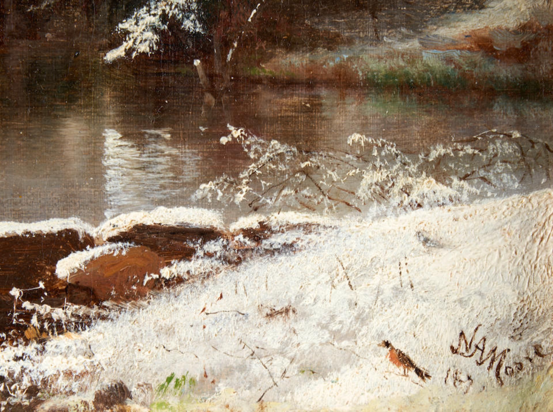 NELSON AUGUSTUS MOORE (American, 1824-1902) April Snow framed 36.5 x 49.0 x 5.0 cm (14 3/8 x 19 ... - Image 4 of 4