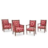 Suite of Four Louis-Philippe Upholstered Mahogany Armchairs, Jacob-Desmalter (1803-13), Paris, F...