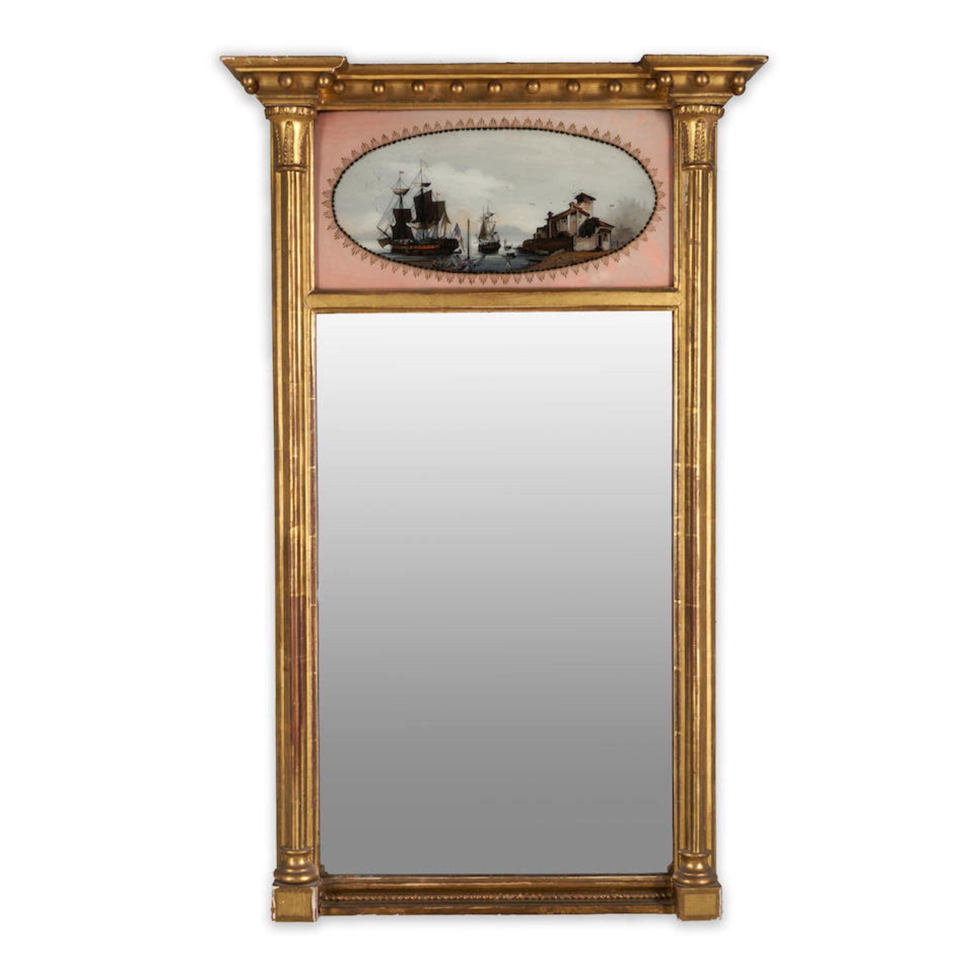 Federal Giltwood Mirror with Reverse-painted Transom, Paul Cermenati and G. Monfrino, Boston, Ma...