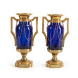 Pair of Louis XVI Ormolu Mounted Cobalt Glass Vases, France, late 18th century.