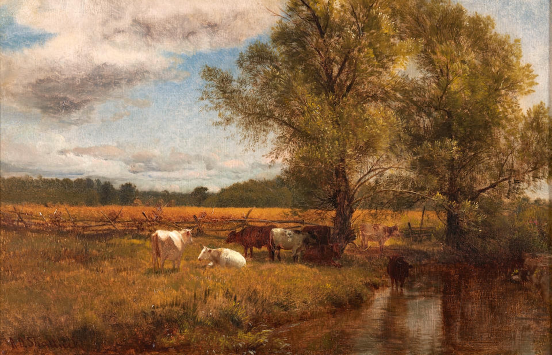 AARON DRAPER SHATTUCK (American, 1832-1928) At the Watering Hole, Farmington framed 55.0 x 71.5 ... - Bild 2 aus 4