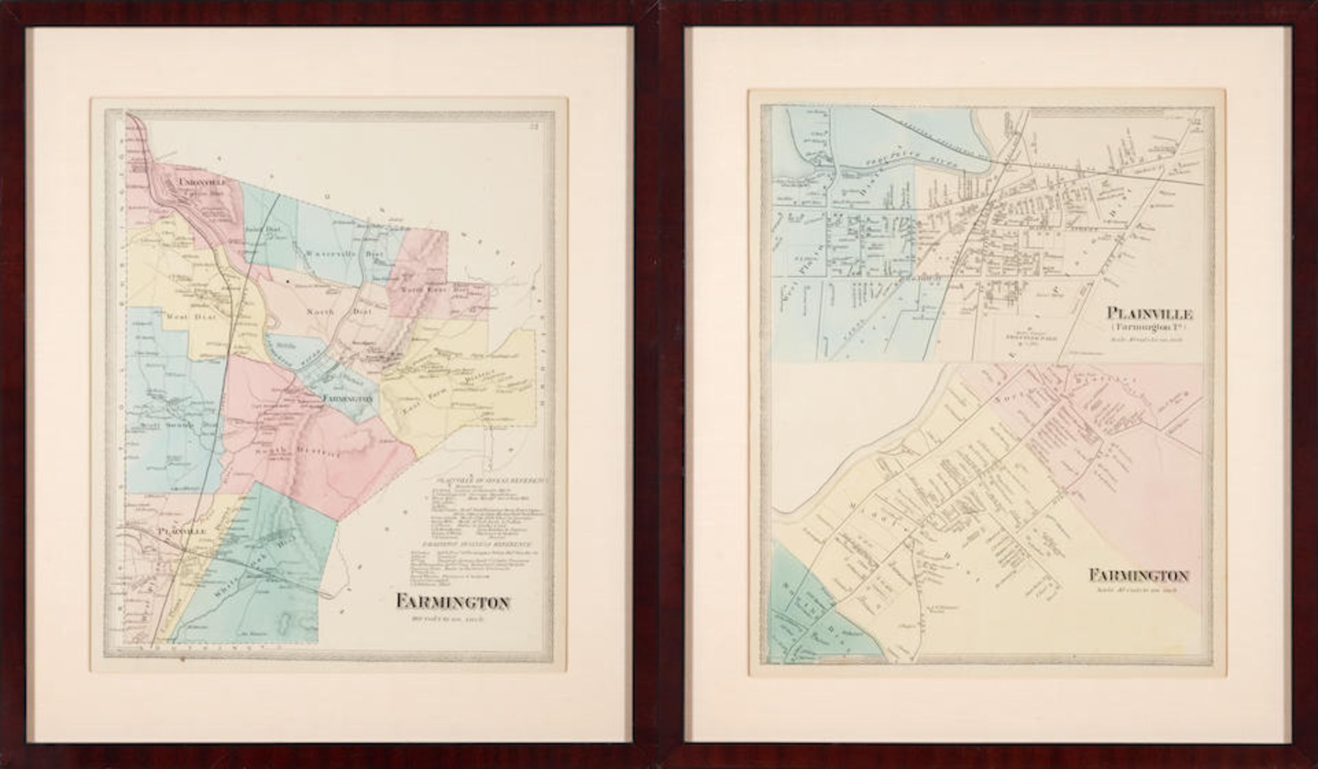 CONNECTICUT AREA MAPS. A group of two maps of Farmington and Plainville, from Atlas of Hartford ...