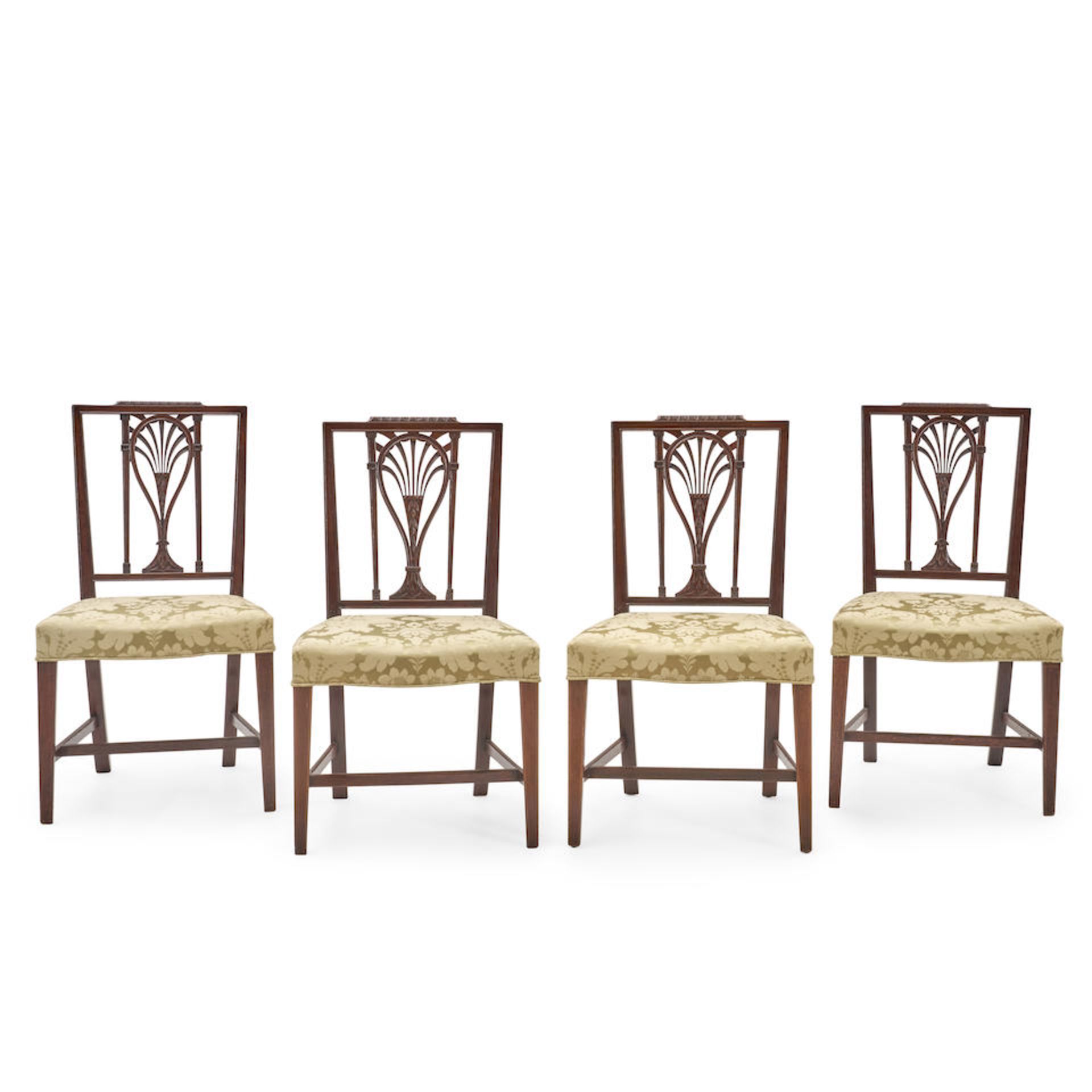 Set of Four Federal Mahogany Upholstered Side Chairs, Philadelphia, Pennsylvania, c. 1810.