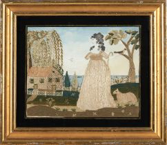 Watercolor and Silk-Embroidered Picture of a Shepherdess, Folwell School, Philadelphia, Pennsylv...