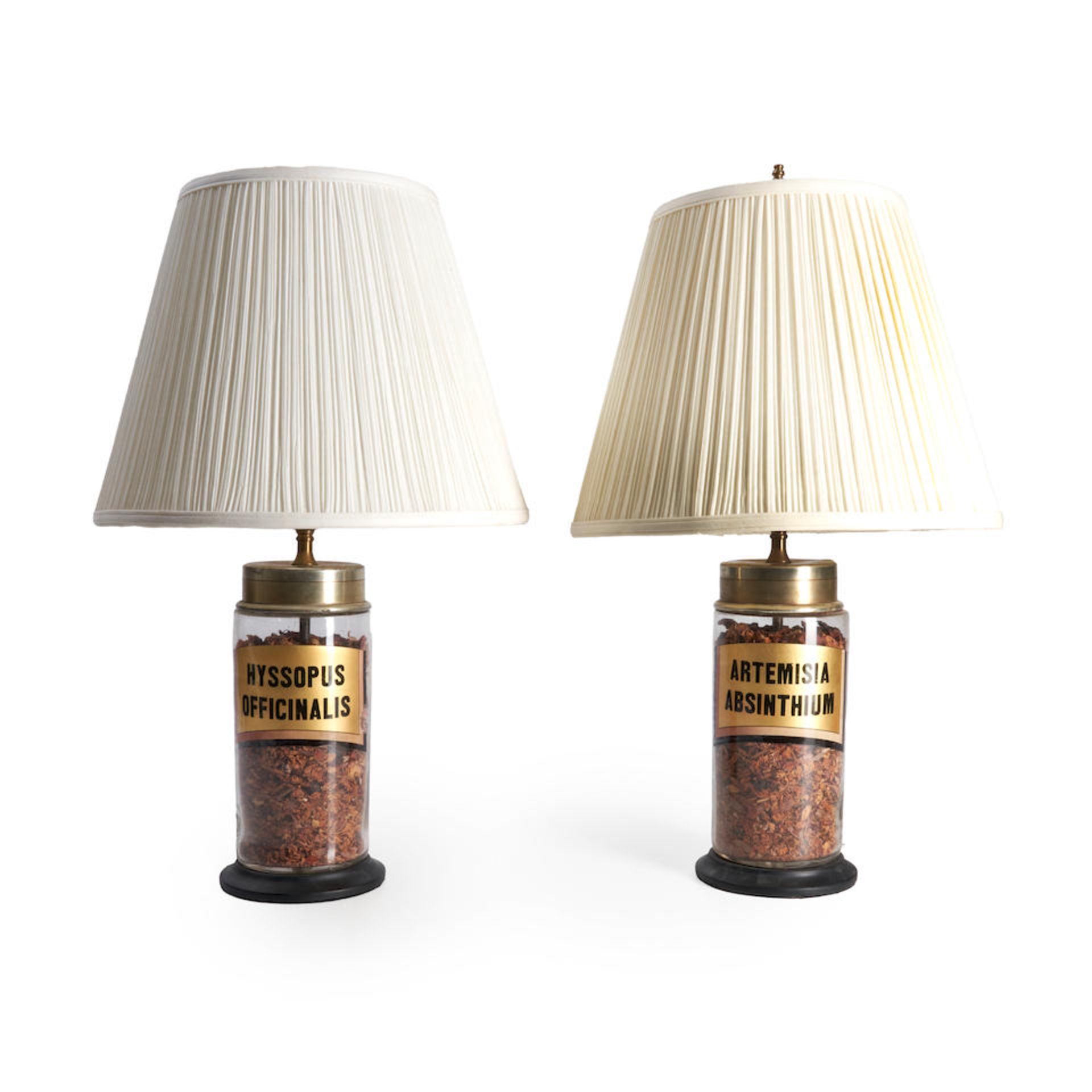 Two Glass Apothecary Jars Mounted as Lamps, early 20th century.