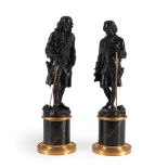 Pair of Patinated Bronze Figures of Voltaire and Rousseau, after Jean-Claude Rosset (1706-86), F...