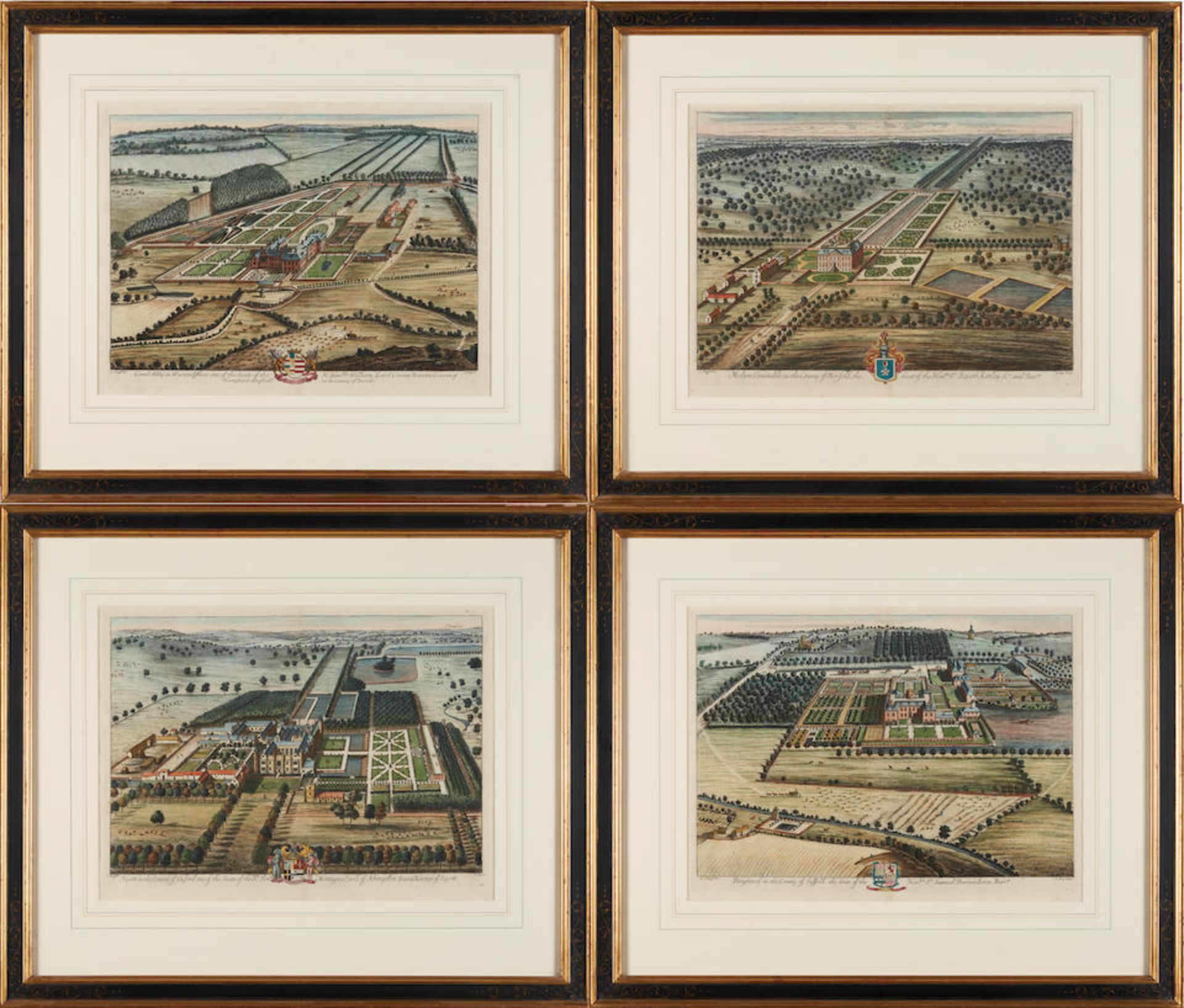 JOHANNES KIP (Dutch, 1653-1722), after Leonard Knyff (1650-1722) A Set of Four Engravings of Bri...