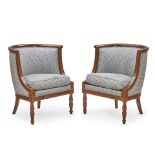 Pair of Directoire Upholstered Mahogany Veneer Chauffeuses, attributed to Jacob-Desmalter (1803-...