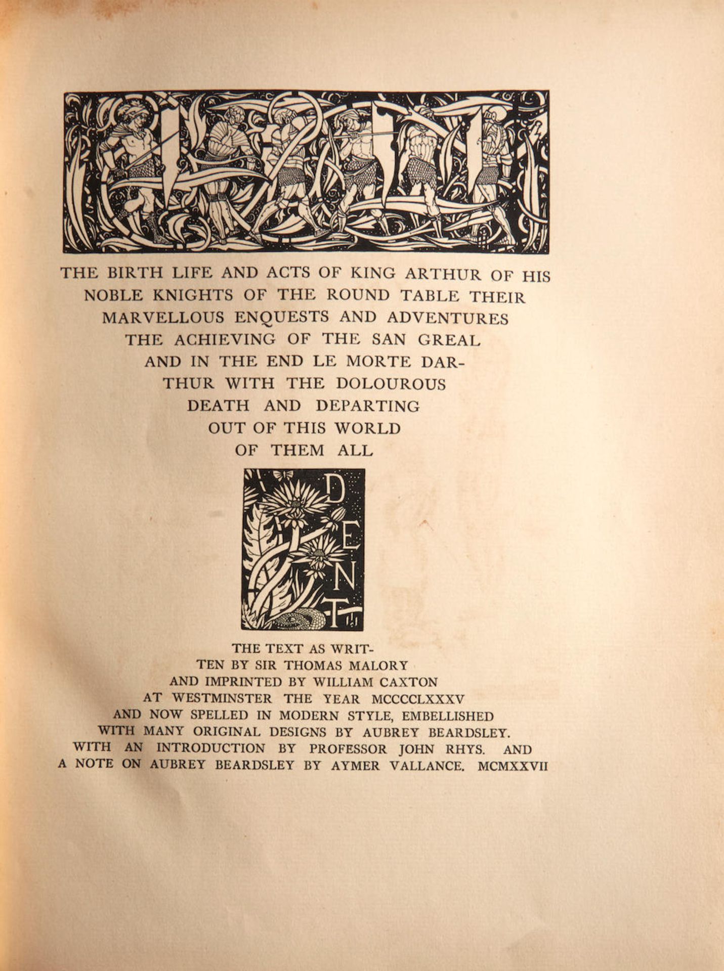 BEARDSLEY ILLUSTRATED MORTE DARTHUR. MALORY, THOMAS. C. 1408-1471. And AUBREY BEARDSLEY. 1872-18... - Image 3 of 3